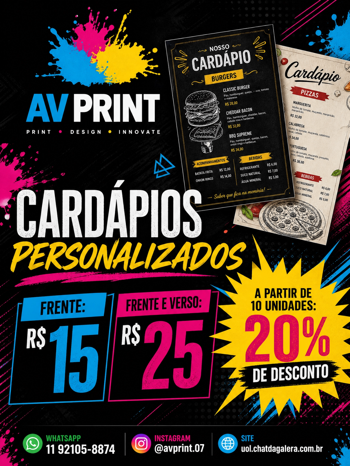 Cardápios plastificados personalizados